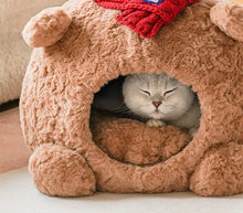 Load image into Gallery viewer, Teddy Bear Cat Bed – Cozy Plush Hideout for Cats & Small Pets