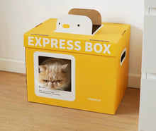Load image into Gallery viewer, Fun Corrugated Cardboard Cat Bed, mail box style cat scratcher, scratching box, cute unique fun four season bedding supplies toys