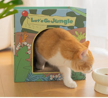 Load image into Gallery viewer, Cute Double-Layer Cardboard Cat Bed with Scratcher, fun cat scratching toys multi cats toys playroom