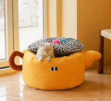 Load image into Gallery viewer, Teapot style sleeping resting bed for cats and small dogs, cute unique fun four season winter warm soft comfy bedding supplies