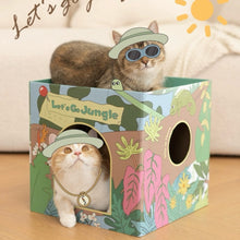 Load image into Gallery viewer, Cute Double-Layer Cardboard Cat Bed with Scratcher, fun cat scratching toys multi cats toys playroom