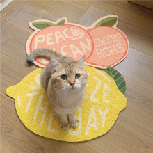 Load image into Gallery viewer, Banana style cat litter mat, fruit peach lemon strawberry and banana, cute fun unique cat waste box mat supplies fun doormat