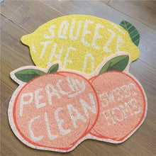 Load image into Gallery viewer, Banana style cat litter mat, fruit peach lemon strawberry and banana, cute fun unique cat waste box mat supplies fun doormat