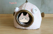 Load image into Gallery viewer, Fish style bed for pets cats and small dogs, cute fun unique cat dog pet winter warm four season bed supplies