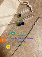 Load image into Gallery viewer, Reusable eco friendly glass straw with brush and pouch set
