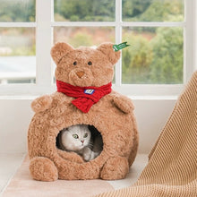 Load image into Gallery viewer, Teddy Bear Cat Bed – Cozy Plush Hideout for Cats &amp; Small Pets
