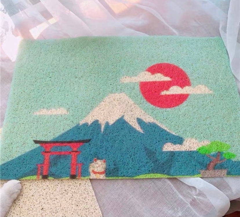 Mountain Fuji style cat litter mat, cute unique fun cat waster litter box mat