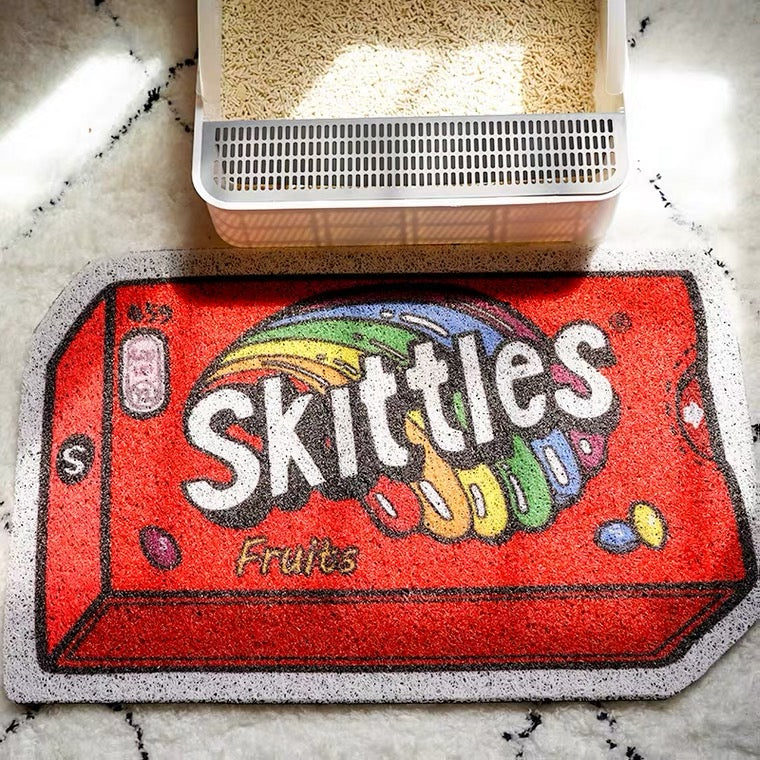 Skittles style cat litter mat, pets dog cat feeding mat, fun unique cute cat litter box waste box mat supplies fun unique doormat