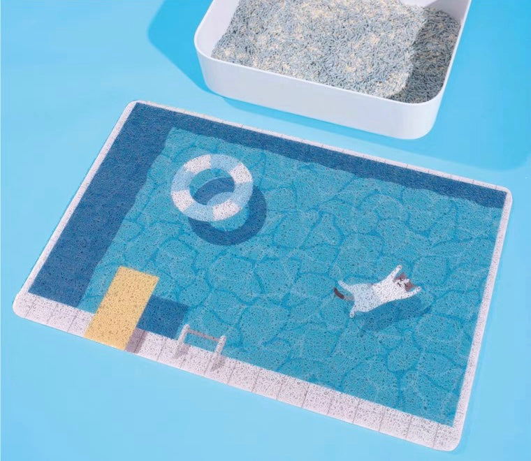 Swimming pool style cute cat litter mat fun unique cat waste box mat, doormat