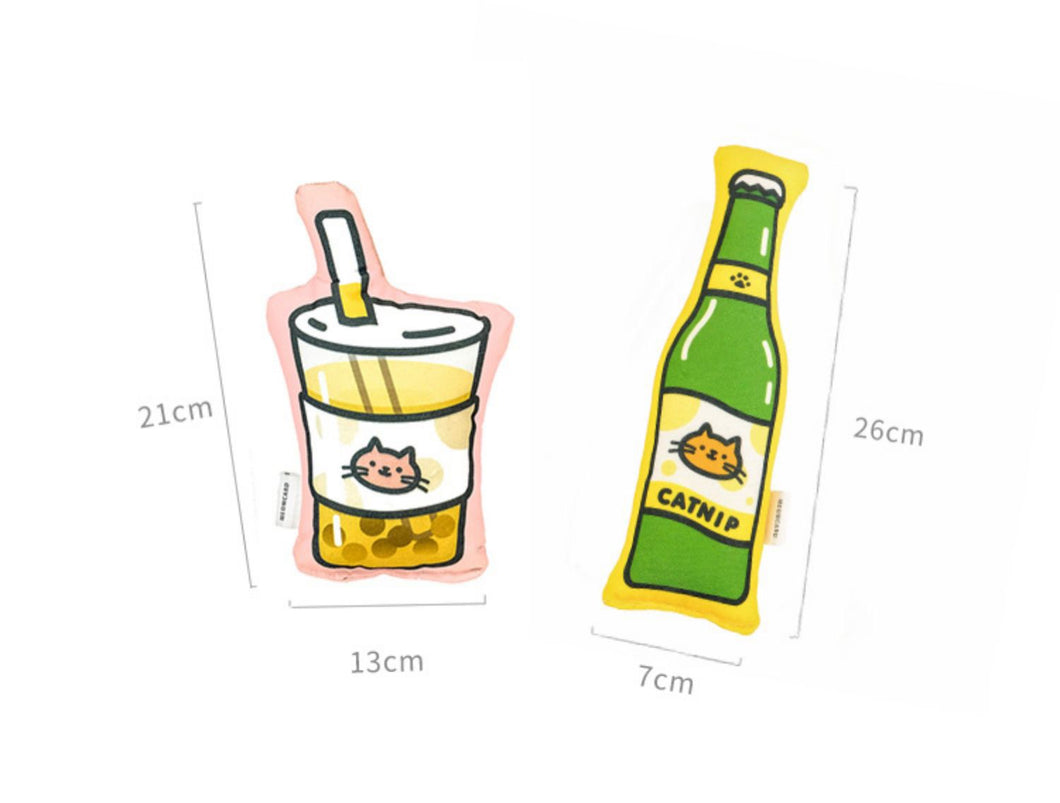 Bubble Tea Style Catnip Self-play Toys, No Sound, Cute Cat Accessories Supply Beer bottle, Cola style